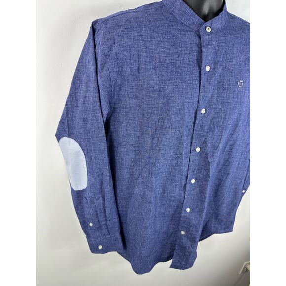 Lands End Linen Blend Longsleeve Band Collar Dress Shirt Size 15.5 x 33 Blue - Picture 11 of 11